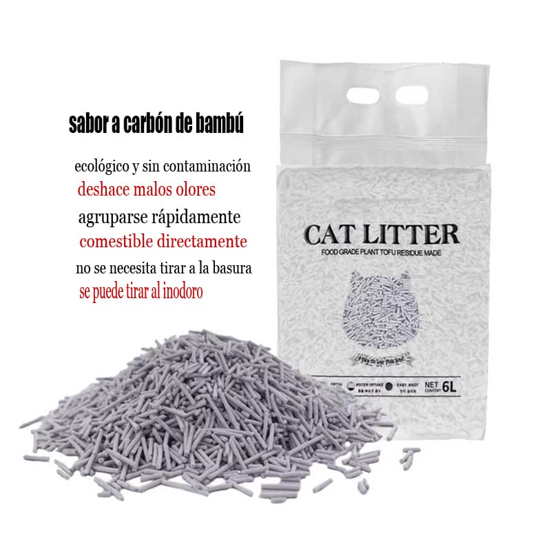 Arena Para Gatos De Tofu (biodegradable/6L 2.2KG)-sabor a carbón de bambú